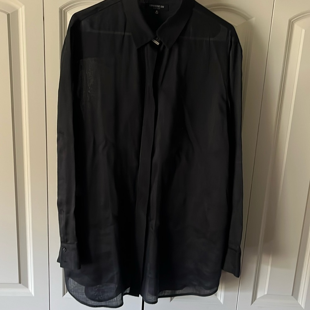 Lafayette 148 New York Black Sheer Button-Down Shirt